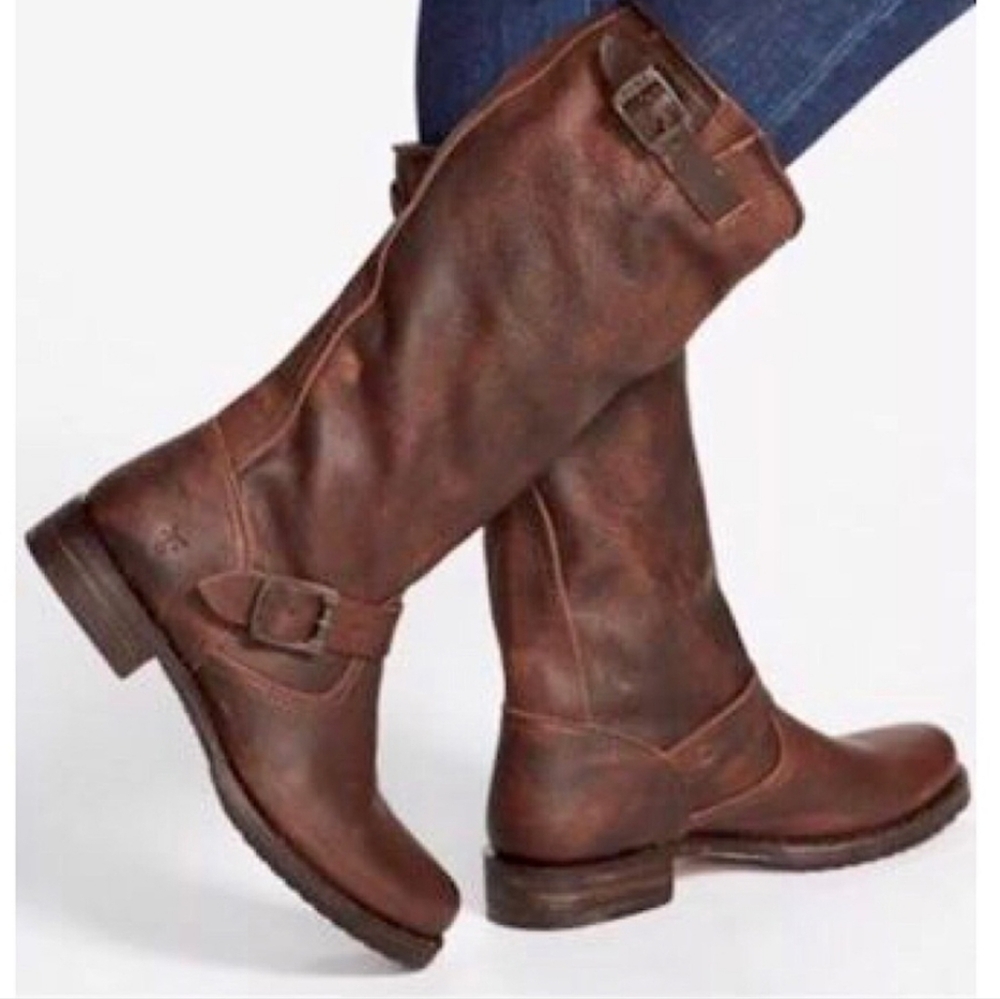 Frye Veronica Slouch Brown Leather Engineer Boots 9